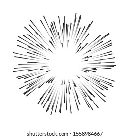 Abstract radial burst. Holiday firework with text template. Dynamite burst. Black explosion isolated on white background.