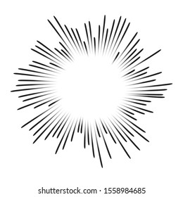 Abstract radial burst. Holiday firework with text template. Dynamite burst. Black explosion isolated on white background.
