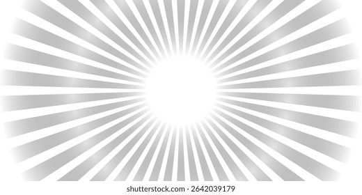 Abstract Radial Burst Monochrome Graphic Design. Retro grayscale sun rays background with dirty burnt effect.