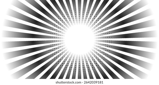 Abstract Radial Burst Monochrome Graphic Design. Retro grayscale sun rays background with dirty burnt effect. modern