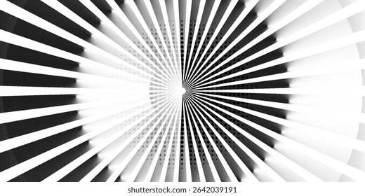 Abstract Radial Burst Monochrome Graphic Design. Retro grayscale sun rays background with dirty burnt effect. modern