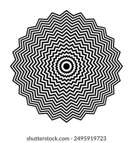 Abstractas Circulo Radial Concéntrico Zig Zag Líneas Patrón. Arte vectorial.