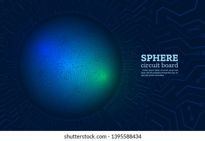 Abstract radial circuit texture concept. Hi-tech sphere computer technology on the blue background.