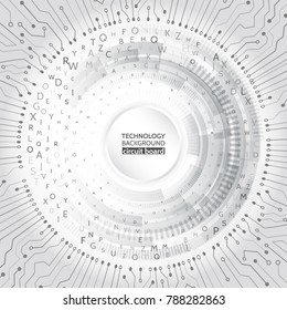 Abstract radial circuit texture concept. Hi-tech computer technology on the grey background.