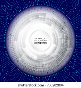 Abstract radial circuit texture concept. Hi-tech computer technology on the blue background.