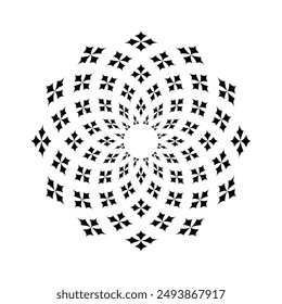 Abstract Radial Circular Geometric Floral Pattern. Decorative Circle Design Element. Vector Art. 