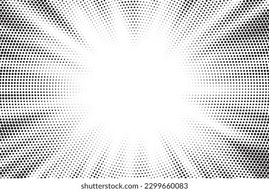 Abstract radial dotted background. Cartoon halftone line. Comic lines. Concentrated frames. Superhero hero. Anime focus isolated on white background. Radial pattern. Accent attention.