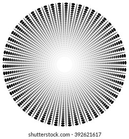 Abstract radial, dotted element with oval shapes.
