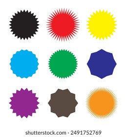 Abstract radial elements, radiating lines. Set of 9 version with different widths. Sunburst, starburst shapes.