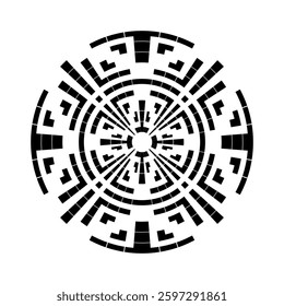 Abstract Radial Geometric Circle Black and White Pattern. Vector Art.