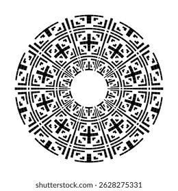 Abstract Radial Geometric Circle Black and White Pattern. Vector Art.