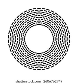 Abstract Radial Geometric Circle Concentric Dash Lines Pattern. Vector Art.
