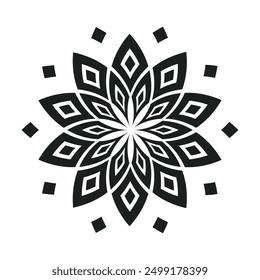 Abstract Radial Geometric Circle Floral Pattern. Decorative Round Design Element. Vector Art.