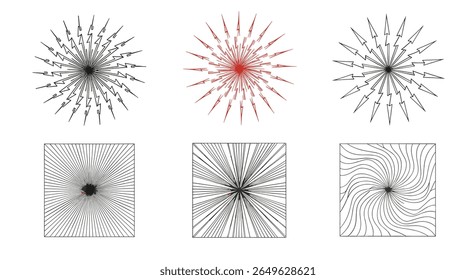 Padrões geométricos radiais abstratos e explosões celebrando o design criativo vibrante e a expressão artística