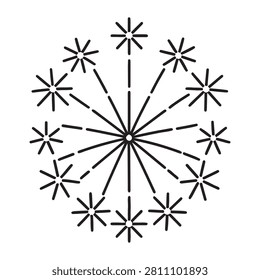 abstract radial geometry with lines and stars isolated on white background for design elements