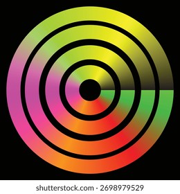 Gradiente radial abstrato com círculos concêntricos coloridos e simetria geométrica