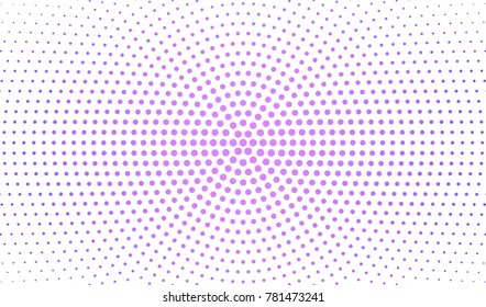 Abstract radial gradient in halftone style. Retro and vintage. Hipster pattern of dots for your projects. Purple dots on a white background. Vector illustration.