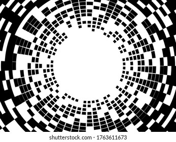 Abstract radial halftone background. Black and white vector illustration.