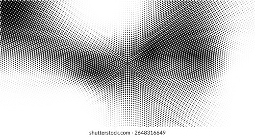 Abstractas textura de gradiente de semitono radial. Fondo de grunge punteado concéntrico de Vector para póster, superposición, cubierta, tarjeta. Fondo retro pixelado