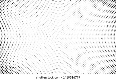 Abstract radial halftone texture. Monochrome background of black dots on white