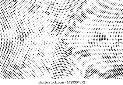 Abstract radial halftone texture. Monochrome background of black dots on white