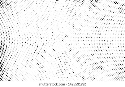 Abstract radial halftone texture. Monochrome background of black dots on white