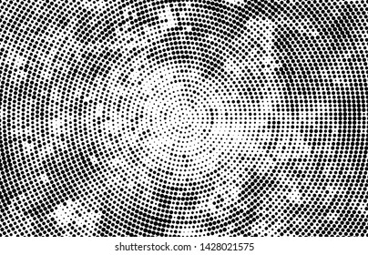 Abstract radial halftone texture. Monochrome background of black dots on white