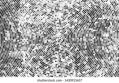 Abstract radial halftone texture. Monochrome background of black dots on white
