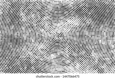 Abstract radial halftone texture. Monochrome background of black dots on white