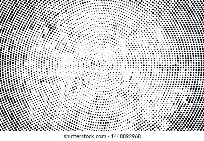 Abstract radial halftone texture. Monochrome background of black dots on white