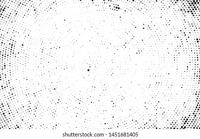 Abstract radial halftone texture. Monochrome background of black dots on white
