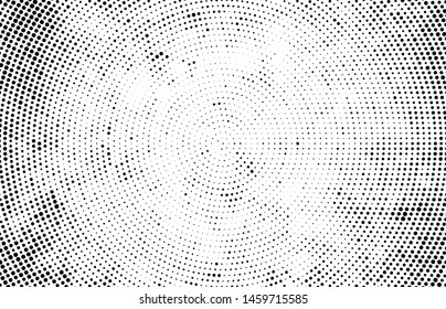Abstract radial halftone texture. Monochrome background of black dots on white