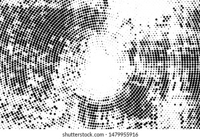 Abstract radial halftone texture. Monochrome background of black dots on white