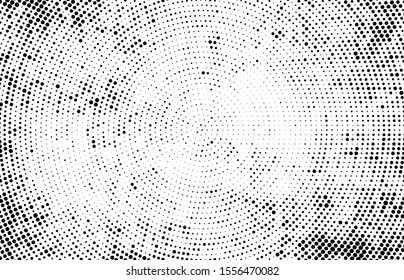 Abstract radial halftone texture. Monochrome background of black dots on white