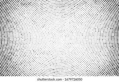 Abstract radial halftone texture. Monochrome background of black dots on white