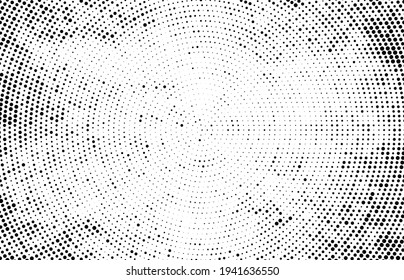 Abstract Radial Halftone Texture. Monochrome Background Of Black Dots On White