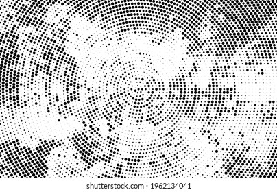 Abstract radial halftone texture. Monochrome background of black dots on white