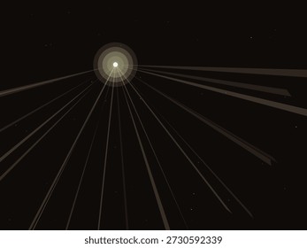 Abstract radial light effect with glowing core and dynamic beams radiating outward, futuristic style with dramatic contrast and dark background
