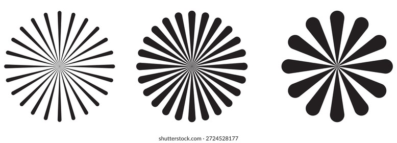 Progressão de padrão de linha radial abstrata. Ilustração abstrata minimalista mostrando padrões de linha radial evoluindo em densidade, simbolizando movimento, foco, geometria e ritmo visual . 