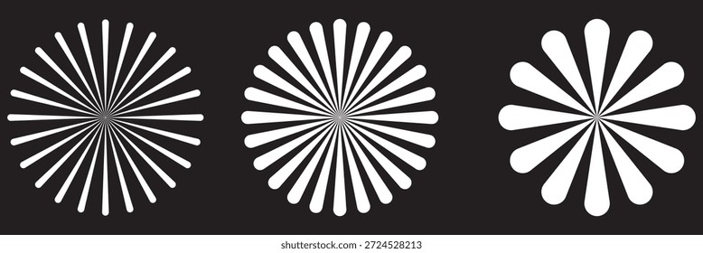 Progressão de padrão de linha radial abstrata. Ilustração abstrata minimalista mostrando padrões de linha radial evoluindo em densidade, simbolizando movimento, foco, geometria e ritmo visual . 