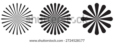Abstract radial line pattern progression. Minimalist abstract illustration showing radial line patterns evolving in density, symbolizing motion, focus, geometry, and visual rhythm . 