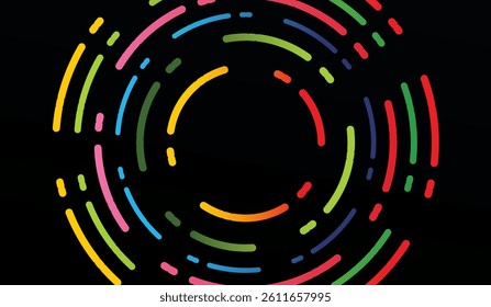 Abstract Radial Lines with Gradient Color, Outline Shape on Black Background, vector design eps 10, design for business, social media, web banner, creativity, and digital presentations background