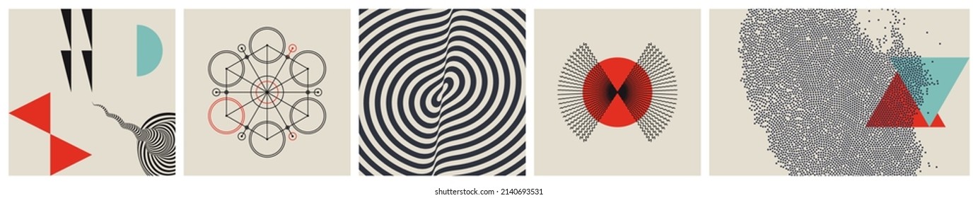 Abstract radial lines as propeller or fan. Striped background with ripple effect. Chaotic concentration and dispersion of small black dots. Mechanical scheme. Vector illustration for cover.