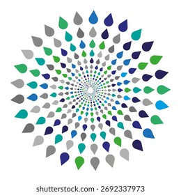 Patrón radial Abstractas. Formas verdes azules. Ilustración geométrica de lágrima. Vector moderno starburst. EPS 10.