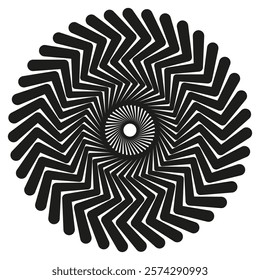 Abstract radial pattern. Circular geometric shape. Black and white symmetry. Vector illustration.