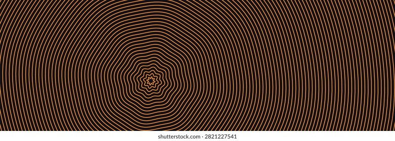 Abstract radial pattern, concentric orange circles, black background, optical illusion effect, hypnotic, psychedelic, design element.