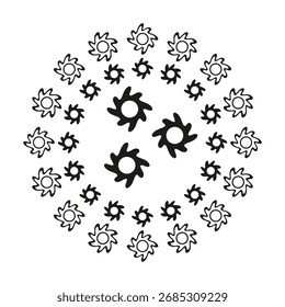 Abstract radial pattern. Symmetrical Vector shapes. Black graphic ornament. Monochrome floral design. EPS 10.