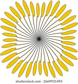 Abstract radial pattern. Yellow sunburst form. Geometric line art. Vector explosion design. EPS 10.