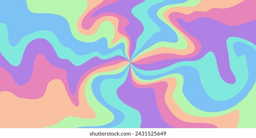 Abstract radial rainbow psychedelic waves print background. 1970s trippy pattern. Holographic marble acrylic swirl, water texture, watercolor marble background. 