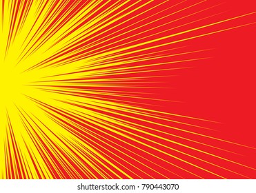 Abstract radial red line zoom speed light side on yellow for comic cartoon background vector illustration.